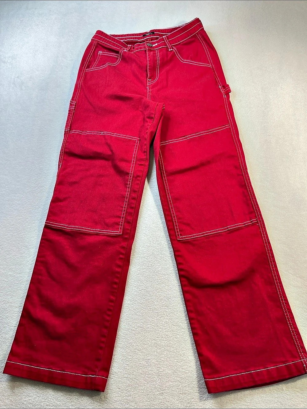 Rue21 Contrast Stitch Double Knee Carpenter Pants Red Large BUT SEE MEASUREMENTS